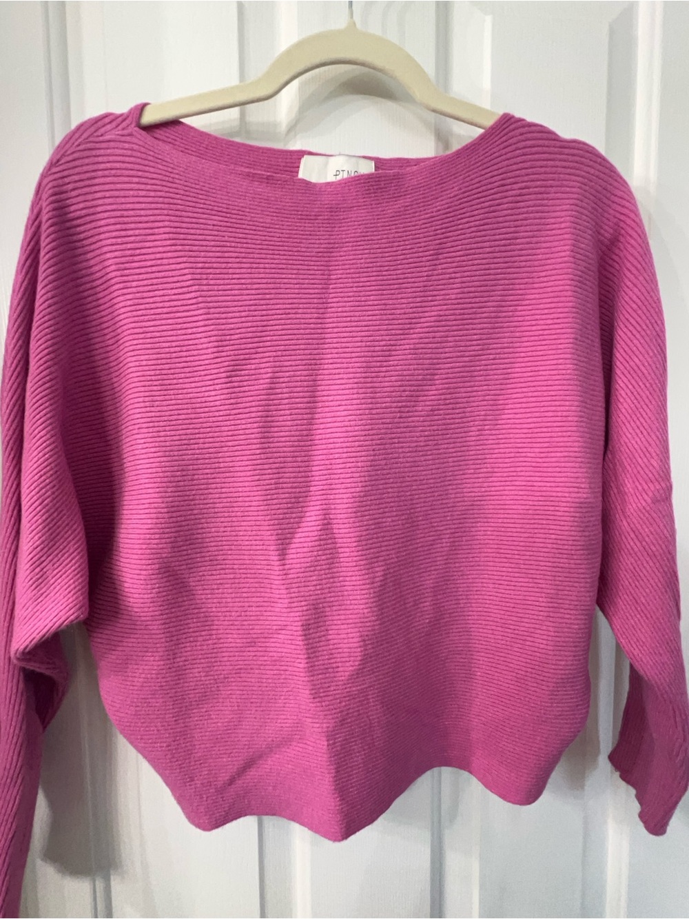 Pinch Ribbed Scoop Neck Sweater in Bright Pink